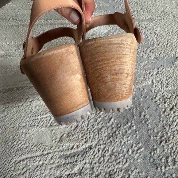 MIA Sweden Greta Leather Wood chunky Platform Clog Sandals Tan 39 / 9 - Picture 14 of 16
